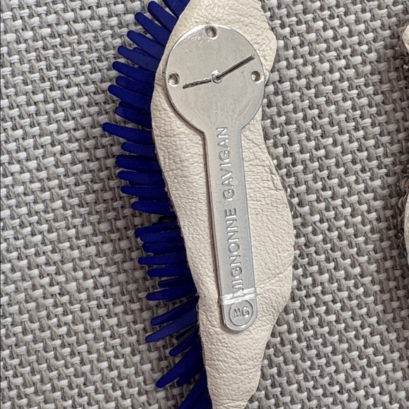 Mignonne Gavigan Metallic and Navy Wing Earrings Never worn one little bend - Picture 9 of 9